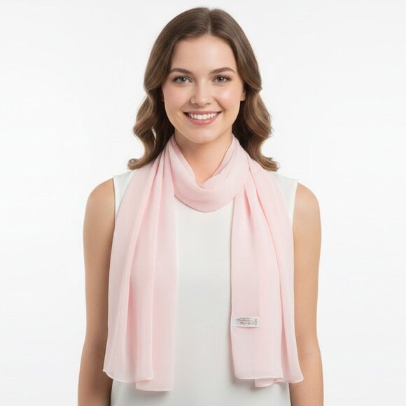 Vintage Monique Martin Sheer Pink Silky Poly  Scarf  Fringe Trim Japan 80s - Picture 1 of 8